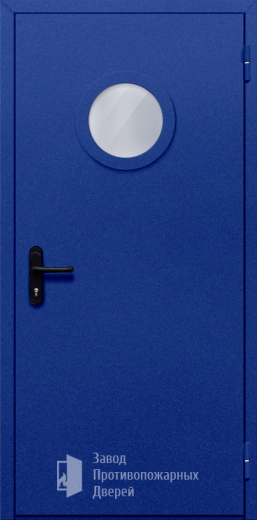 Фото двери «Однопольная с круглым стеклом (синяя)» в Верее