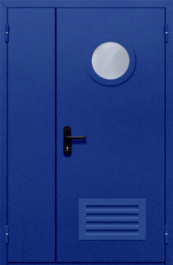 Фото двери «Полуторная с круглым стеклом и решеткой (синяя)» в Верее