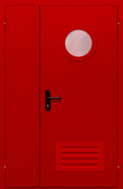 Фото двери «Полуторная с круглым стеклом и решеткой (красная)» в Верее
